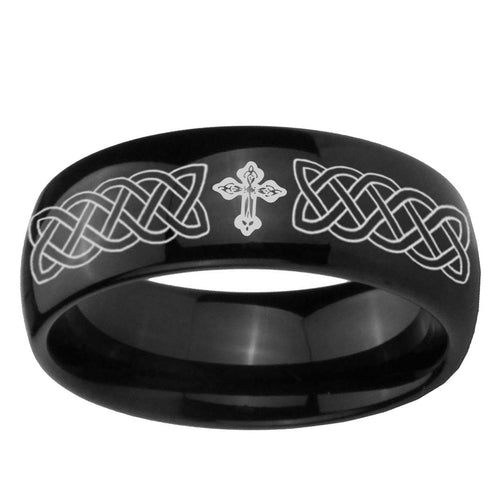 10mm Celtic Cross Dome Black Tungsten Ring