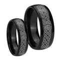 Celtic Knot Dome Black Tungsten Bridal Set Rings
