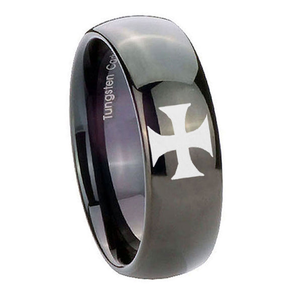 8mm-Maltese-Cross-Dome-Black-Tungsten-Carbide-Custom-Ring-for-Men