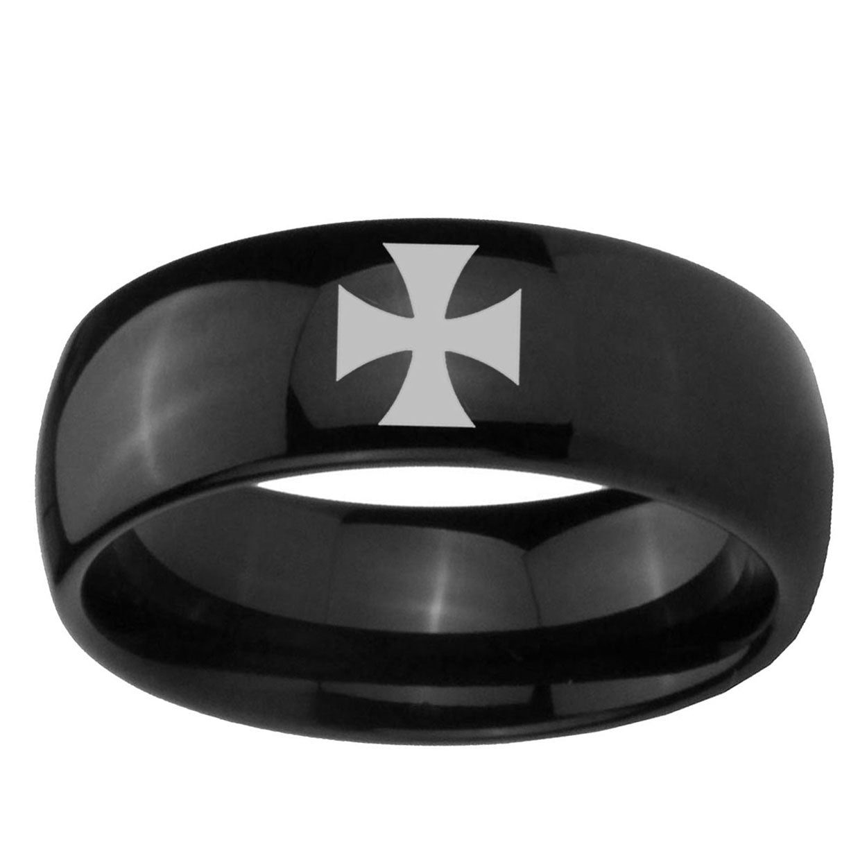 10mm Maltese Cross Dome Black Tungsten Carbide Custom Ring for Men