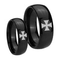 Maltese Cross Dome Black Tungsten Bridal Band Set