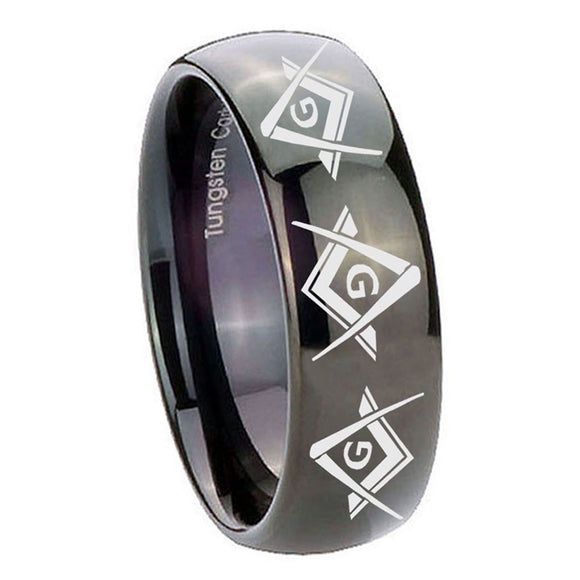 8mm-Master-Mason-Masonic--Dome-Black-Tungsten-Carbide-Mens-Bands-Ring