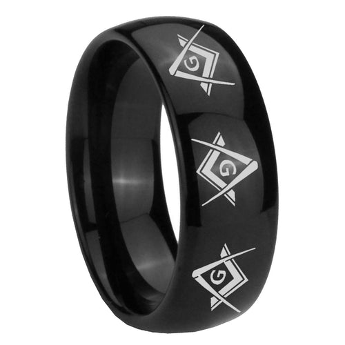 10mm Master Mason Masonic Dome Black Tungsten Carbide Mens Bands Ring