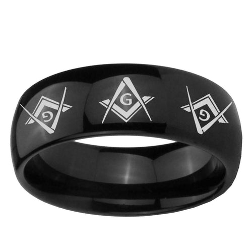 10mm Master Mason Masonic Dome Black Tungsten Carbide Mens Bands Ring