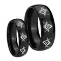 Master Mason Masonic Dome Black Tungsten Wedding Ring Set