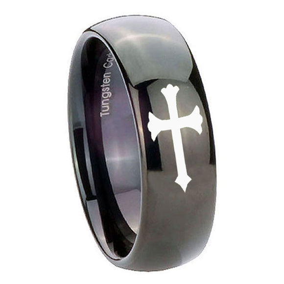 8mm-Christian-Cross-Dome-Black-Tungsten-Carbide-Wedding-Bands-Ring