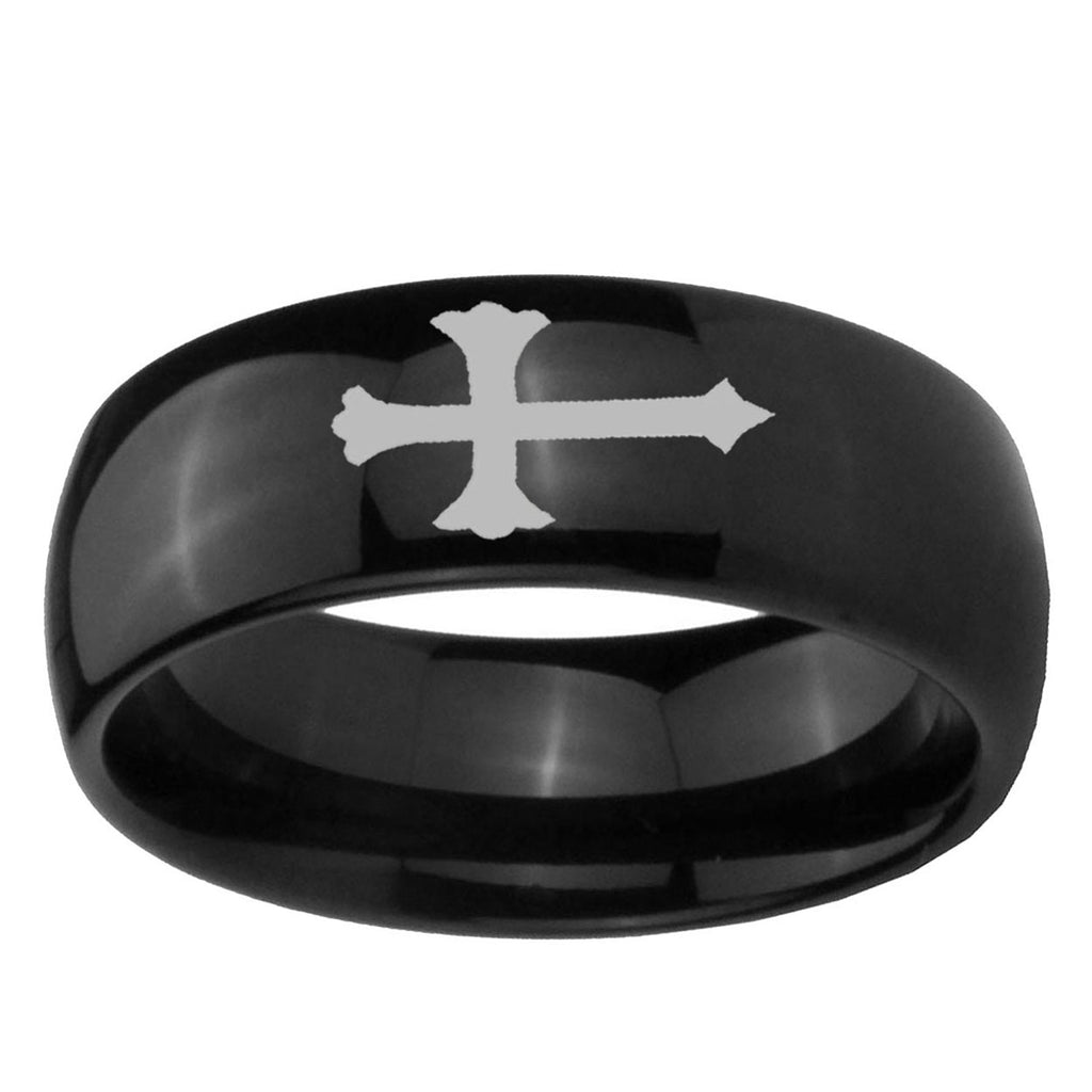 10mm Christian Cross Dome Black Tungsten Ring