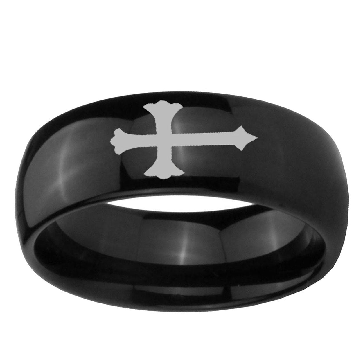 10mm Christian Cross Dome Black Tungsten Ring