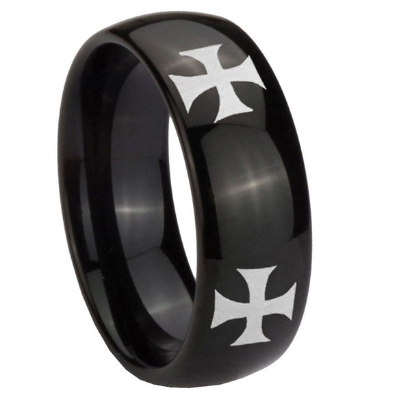 8mm-4-Maltese-Cross-Dome-Black-Tungsten-Carbide-Mens-Wedding-Band