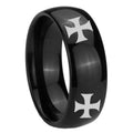 10mm 4 Maltese Cross Dome Black Tungsten Carbide Mens Wedding Band