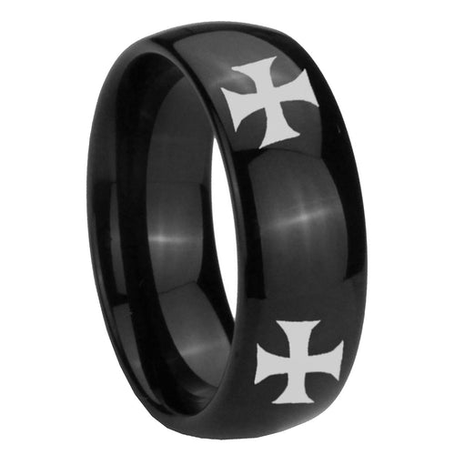 8mm 4 Maltese Cross Dome Black Tungsten Mens Wedding Band