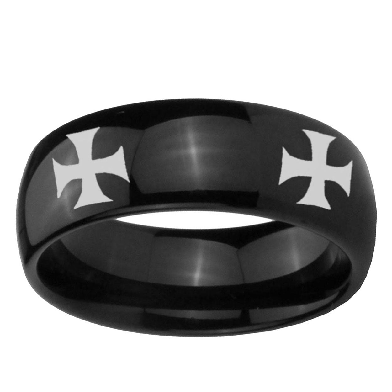 10mm 4 Maltese Cross Dome Black Tungsten Ring