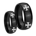 4 Maltese Cross Dome Black Tungsten Bridal Ring Sets