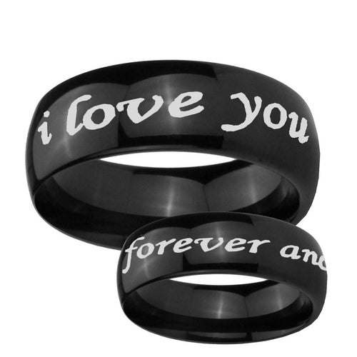 10mm I Love You Forever and ever Dome Black Tungsten Wedding Engraving Ring
