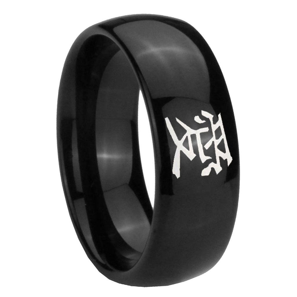10mm Kanji Love Dome Black Tungsten Carbide Wedding Engraving Ring
