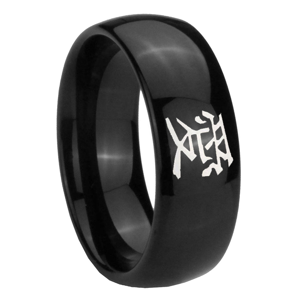 10mm Kanji Love Dome Black Tungsten Carbide Wedding Engraving Ring