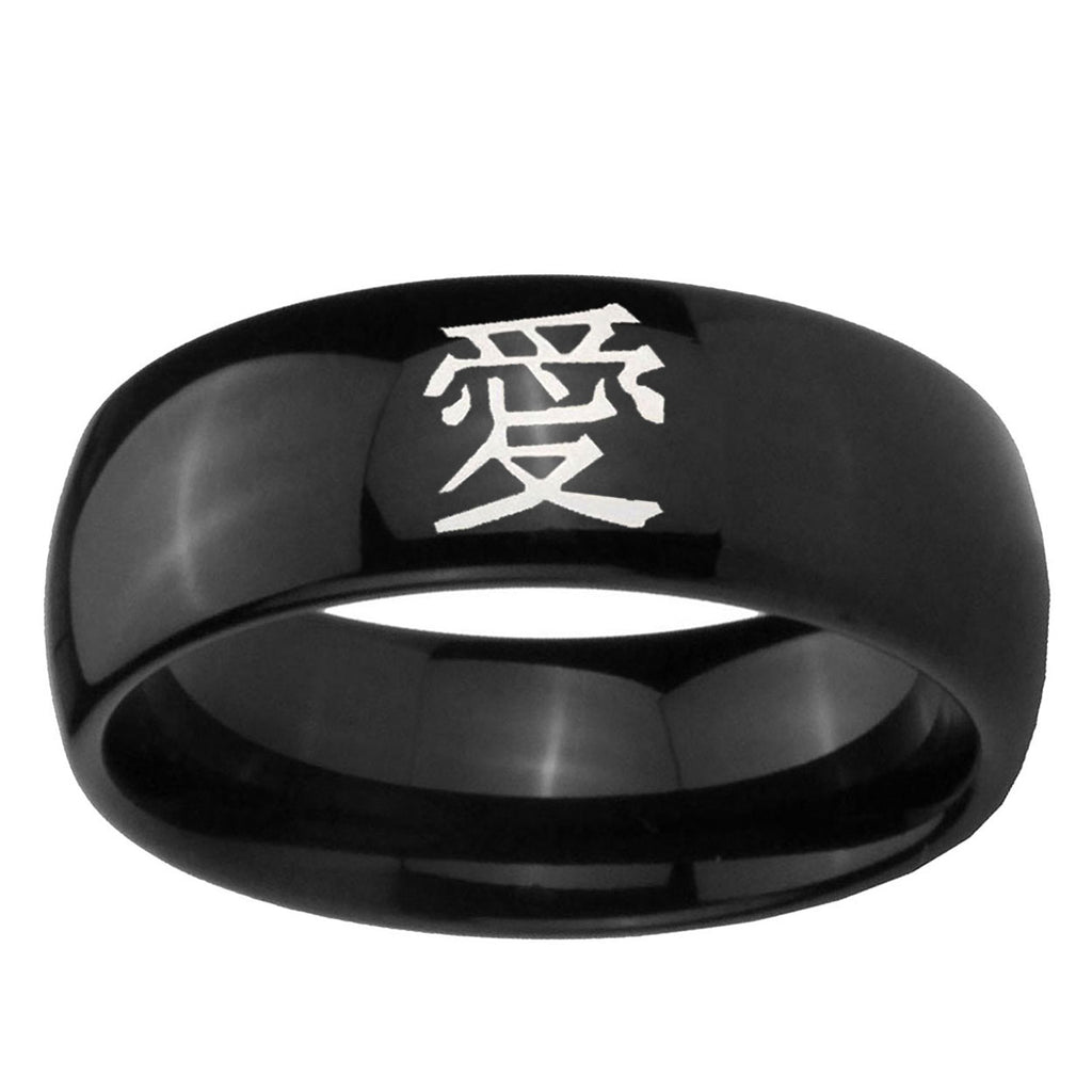 5mm Kanji Love Dome Black Tungsten Wedding Engraving Ring