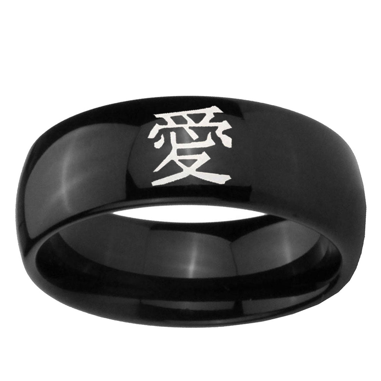 5mm Kanji Love Dome Black Tungsten Wedding Engraving Ring