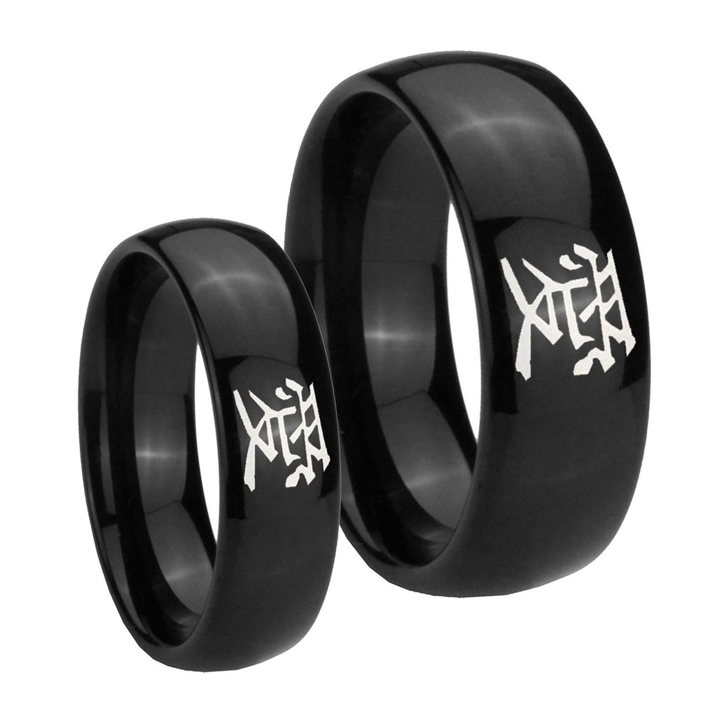Kanji Love Dome Black Tungsten Mens Set Rings