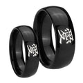 Kanji Love Dome Black Tungsten Mens Set Rings
