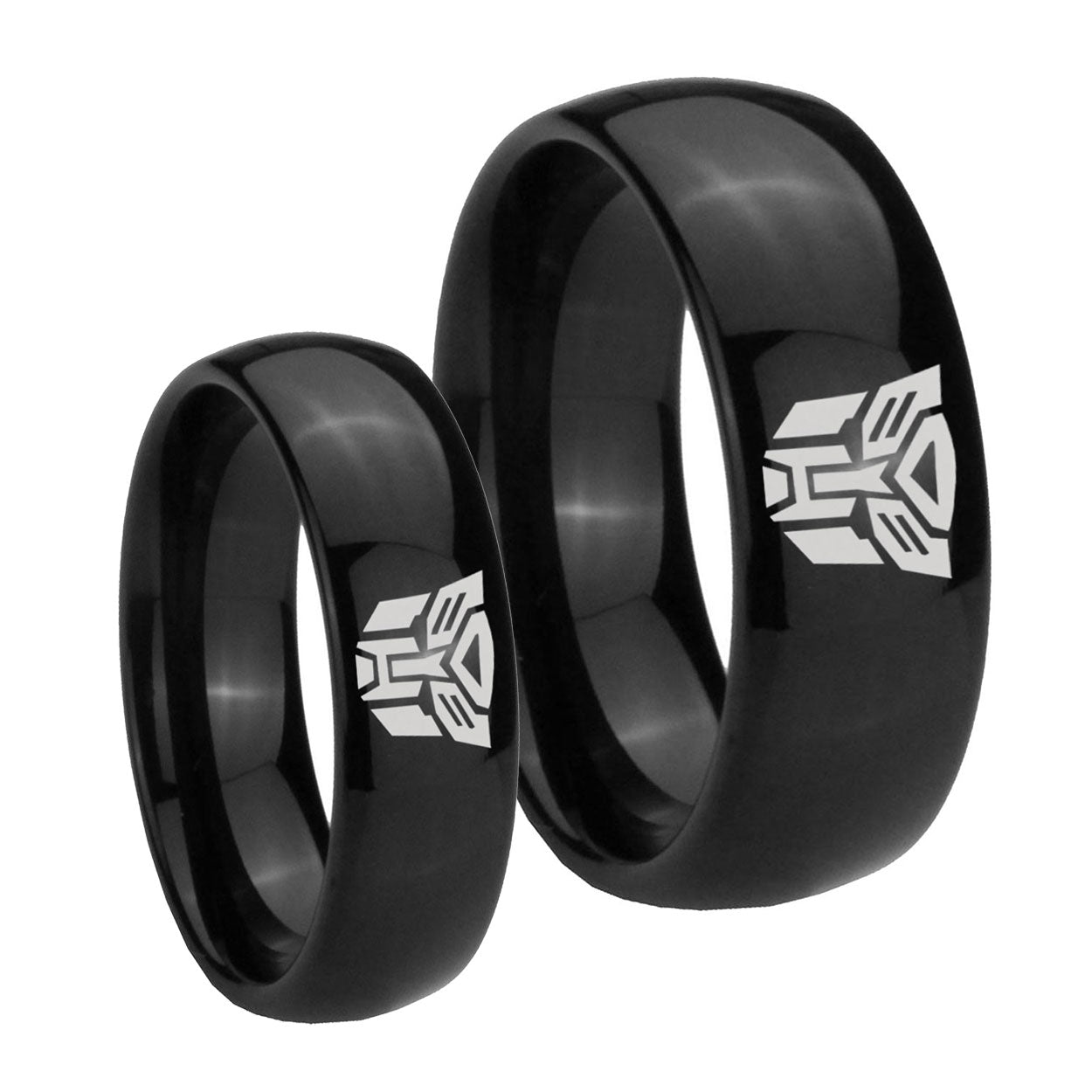 Transformers Autobot Dome Black Tungsten Bridal Band Set