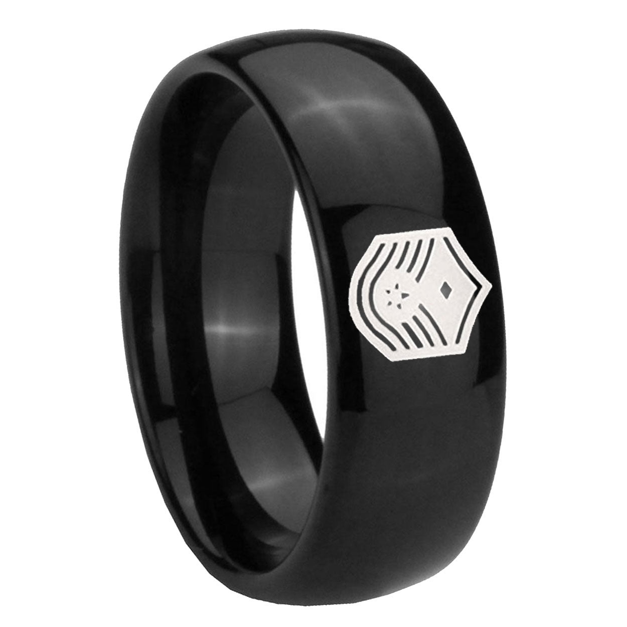 10mm Chief Master Sergeant Vector Dome Black Tungsten Carbide Mens Promise Ring