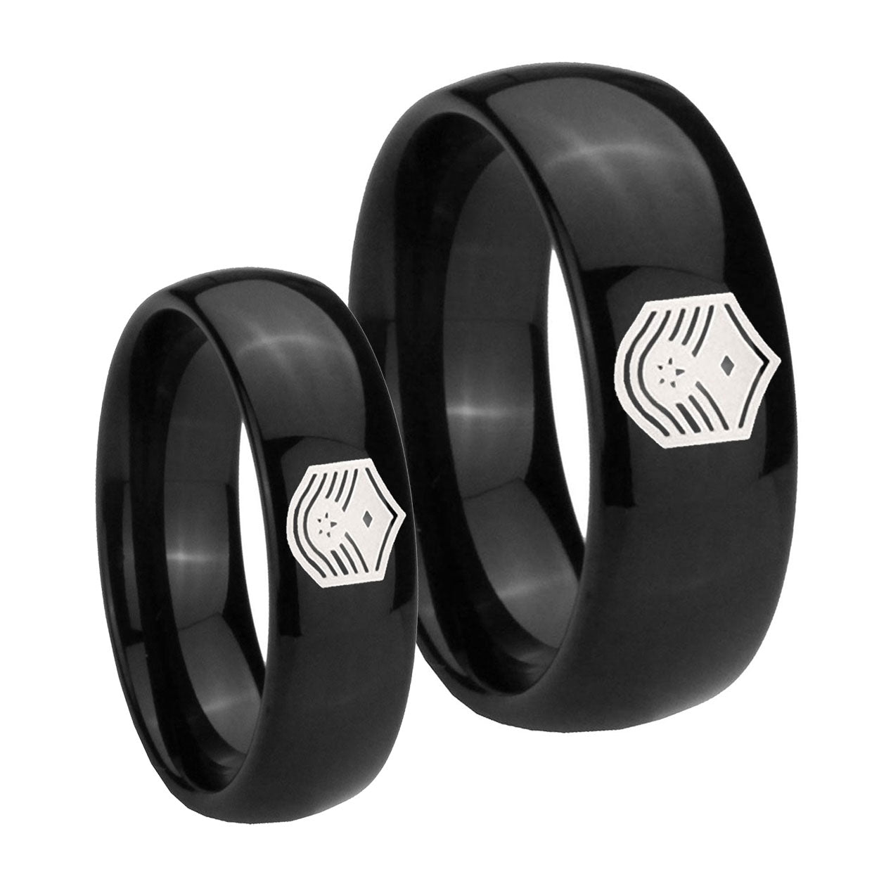 Chief Master Sergeant Vector Dome Black Tungsten Couple Wedding Bands