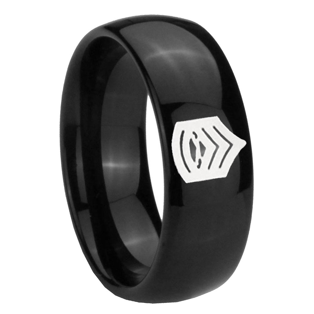 10mm Army Sergeant Major Dome Black Tungsten Carbide Engraved Ring
