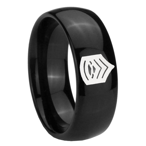 10mm Army Sergeant Major Dome Black Tungsten Carbide Engraved Ring
