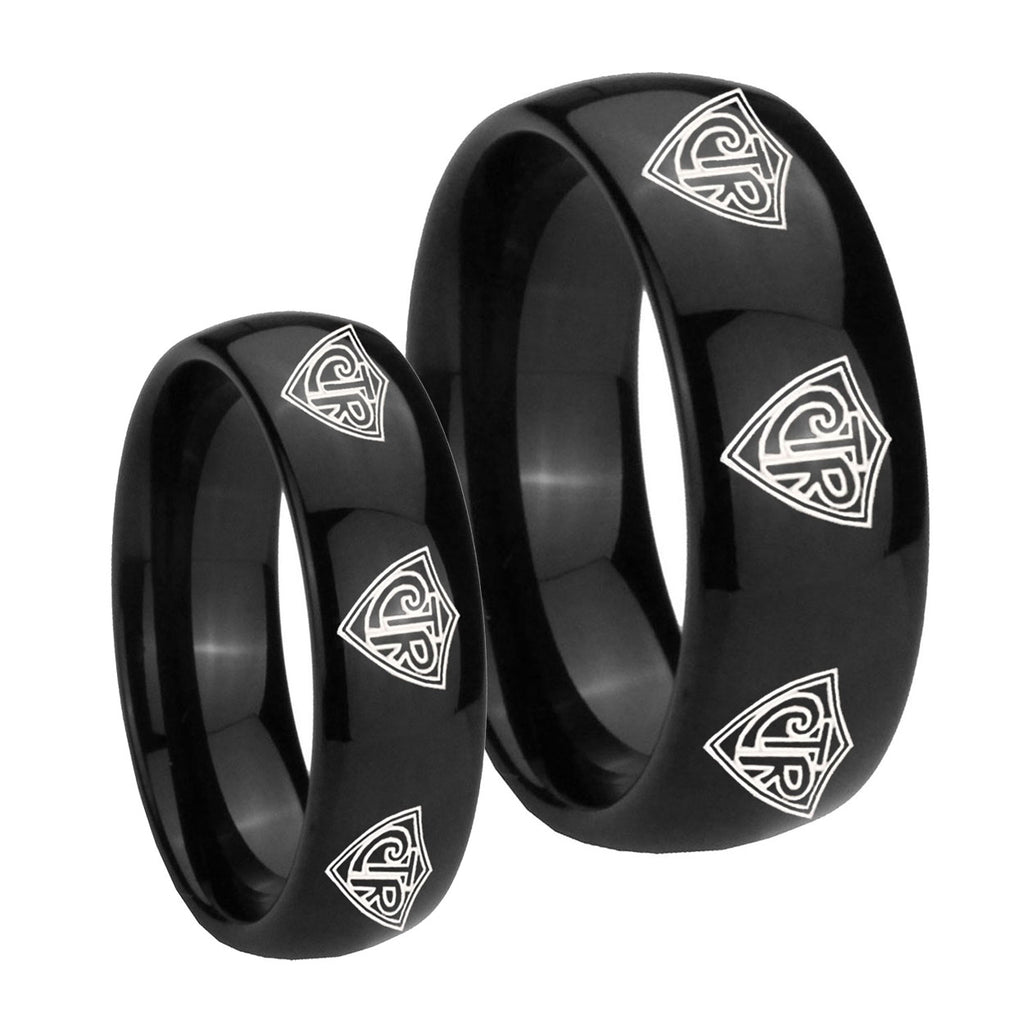 Multiple CTR Dome Black Tungsten Couples Ring Set