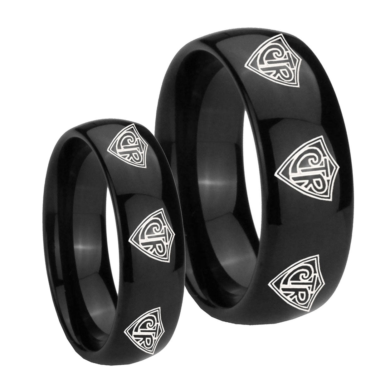 Multiple CTR Dome Black Tungsten Couples Ring Set