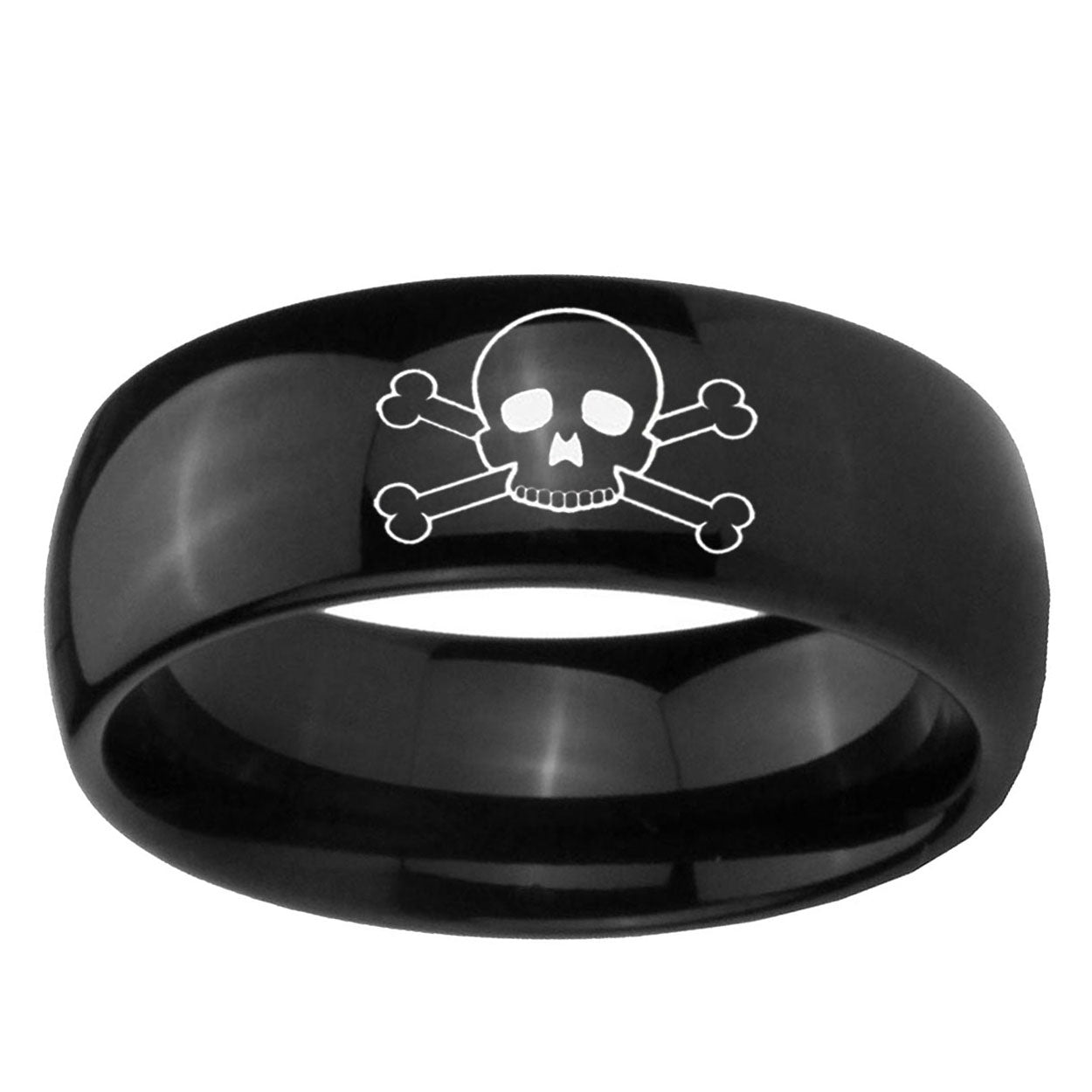 5mm Skull Dome Black Tungsten Carbide Mens Anniversary Ring