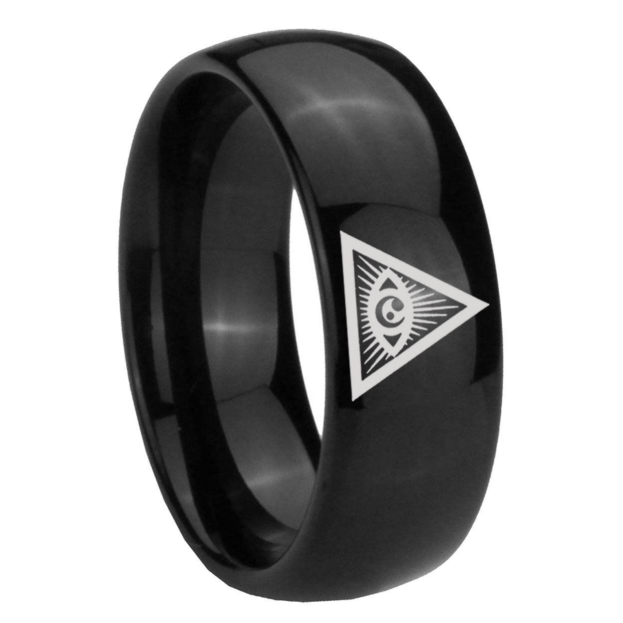 8mm Seeing Eye of God Dome Polish Black Tungsten Ring