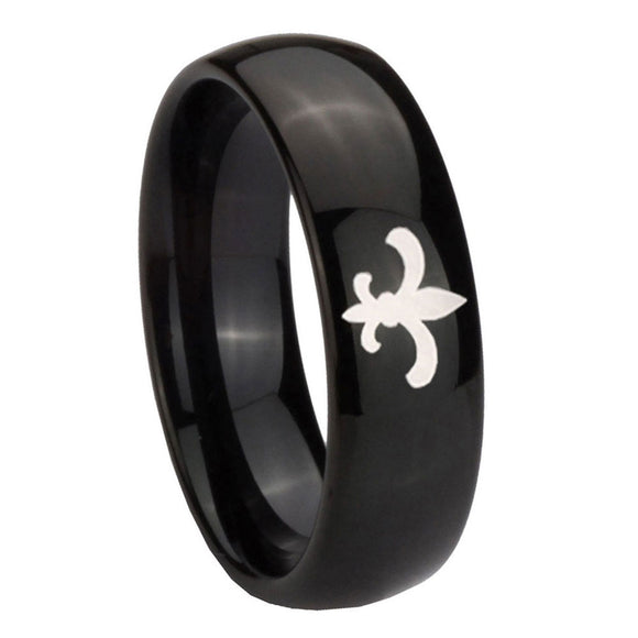 10mm-Fleur-De-Lis-Dome-Black-Tungsten-Carbide-Mens-Ring-Personalized