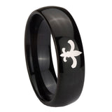 8mm-Fleur-De-Lis-Dome-Black-Tungsten-Carbide-Mens-Ring-Personalized