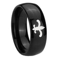 10mm Fleur Delis Dome Black Tungsten Carbide Mens Ring Personalized
