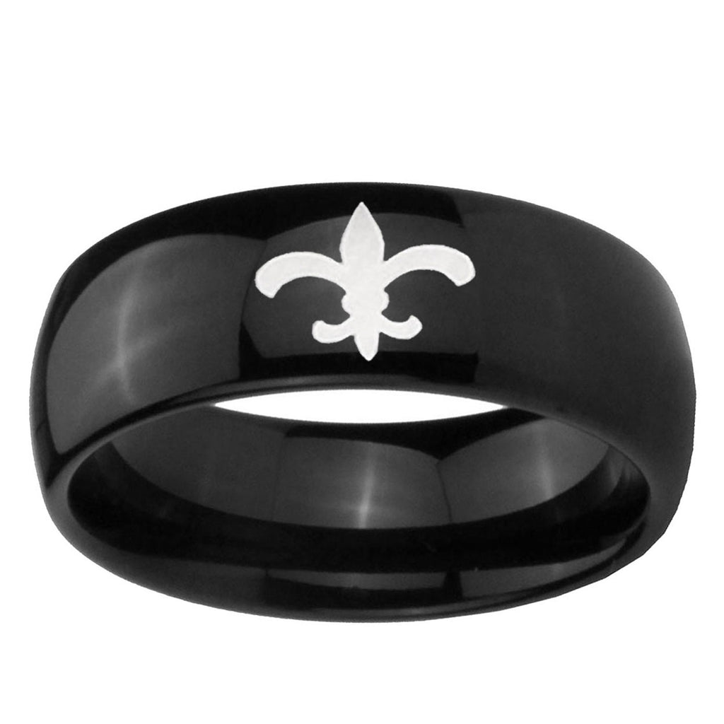 10mm Fleur-De-Lis Dome Black Tungsten Ring