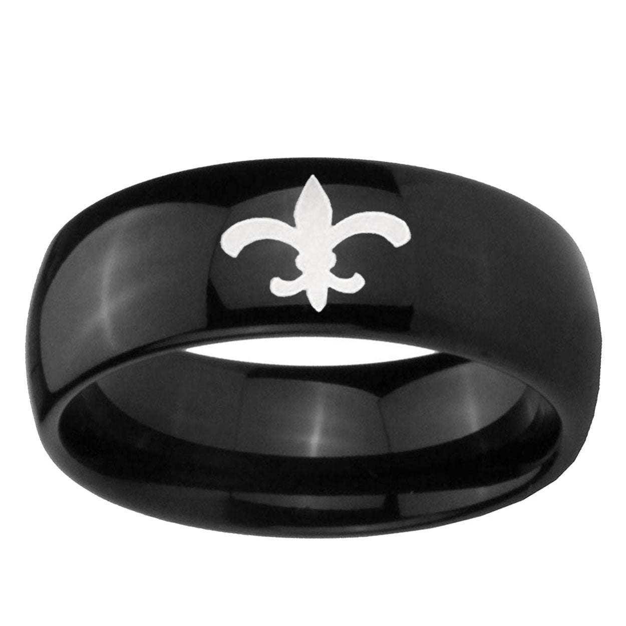 10mm Fleur-De-Lis Dome Black Tungsten Ring