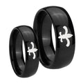 Fleur De Lis Dome Black Tungsten Bridal Band Set