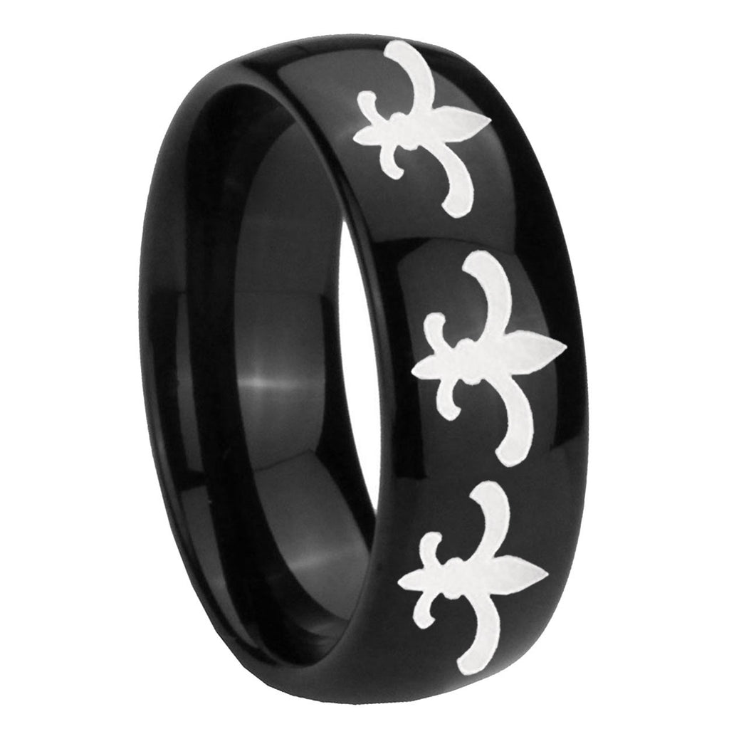 8mm Multiple Fleur-De-Lis Dome Black Tungsten Men Bands