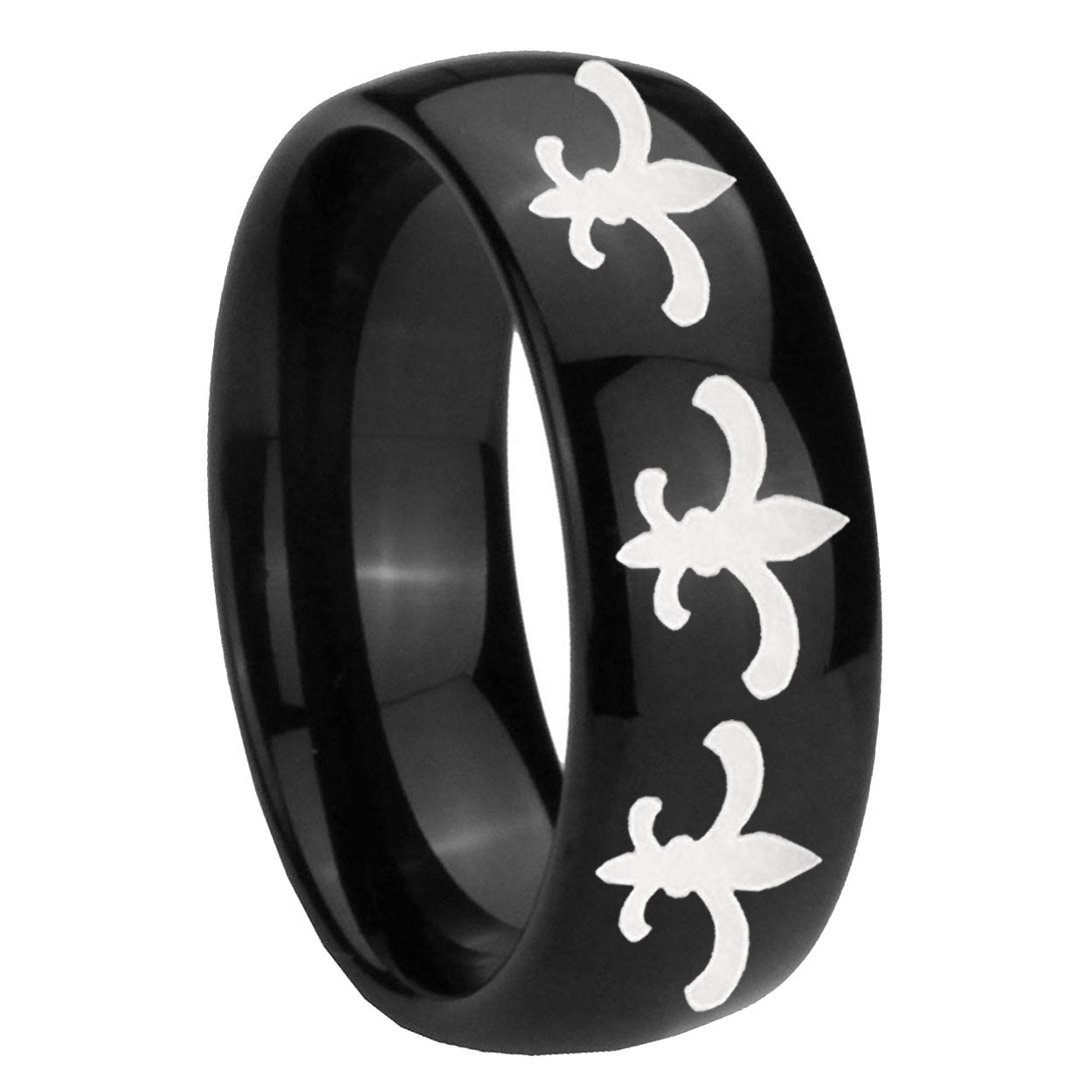 8mm Multiple Fleur-De-Lis Dome Black Tungsten Men Bands