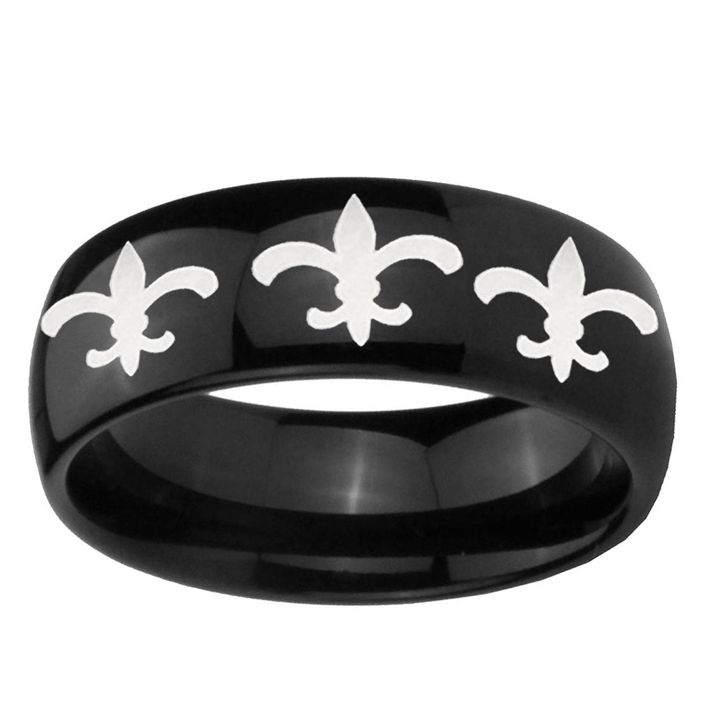 5mm Multiple Fleur-De-Lis Dome Black Tungsten Men Bands