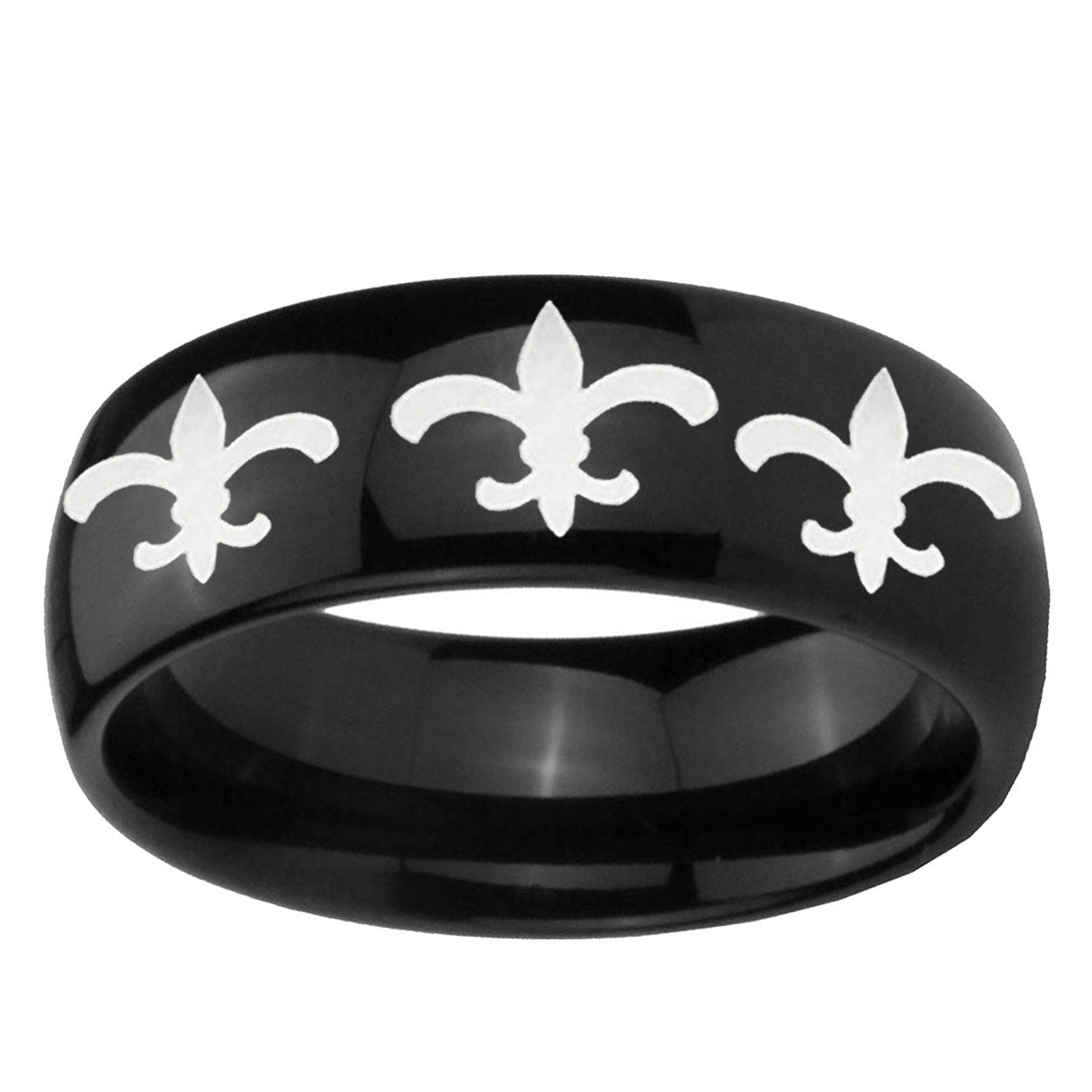 5mm Multiple Fleur-De-Lis Dome Black Tungsten Men Bands