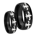 Multiple Fleur De Lis Dome Black Tungsten Bridal Ring Set