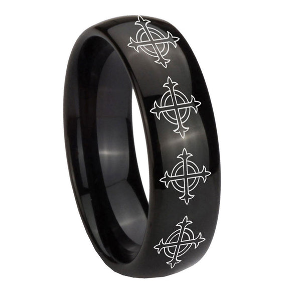 10mm-Multiple-Crosses-Dome-Black-Tungsten-Carbide-Men's-Wedding-Band