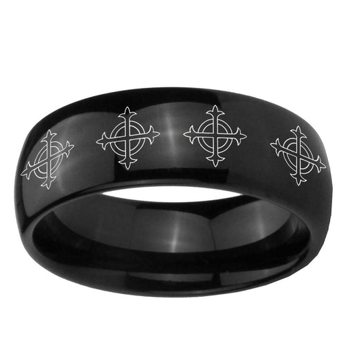 10mm Multiple Crosses Dome Black Tungsten Ring