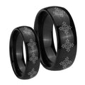 Multiple Crosses Dome Black Tungsten Wedding Set Ring