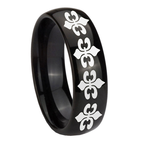 10mm-Multiple-Fleur-De-Lis-Dome-Black-Tungsten-Carbide-Wedding-Band-Ring