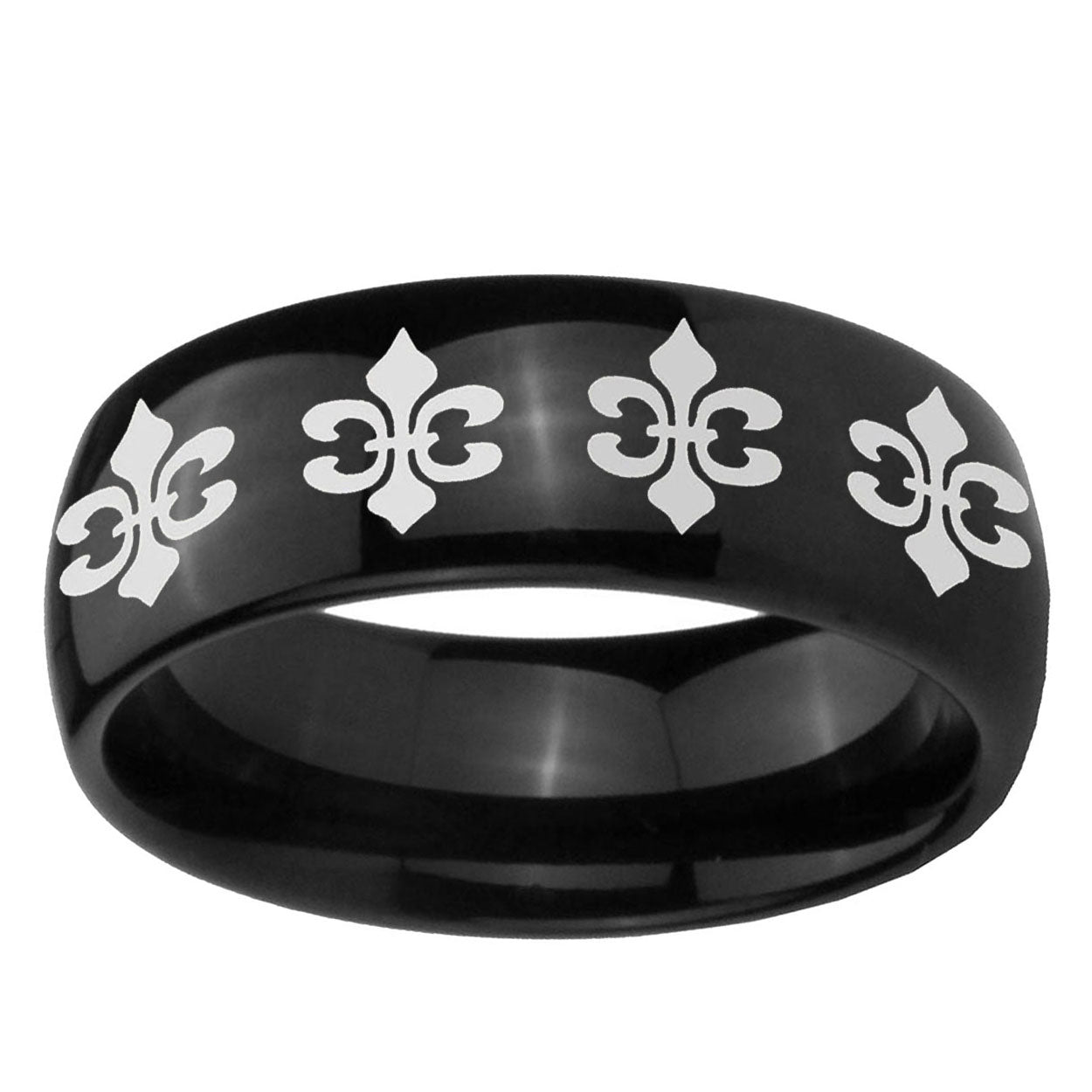 10mm Multiple Fleur-De-Lis Dome Black Tungsten Ring
