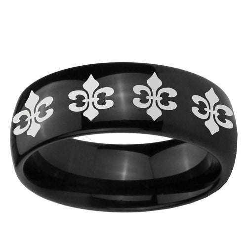 10mm Multiple Fleur-De-Lis Dome Black Tungsten Ring